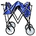 FIXKIT Collapsible Outdoor Utility Wagon, Folding Sturdy Garden Shopping Cart for Beach with All-Terrain Wheels, Blue
