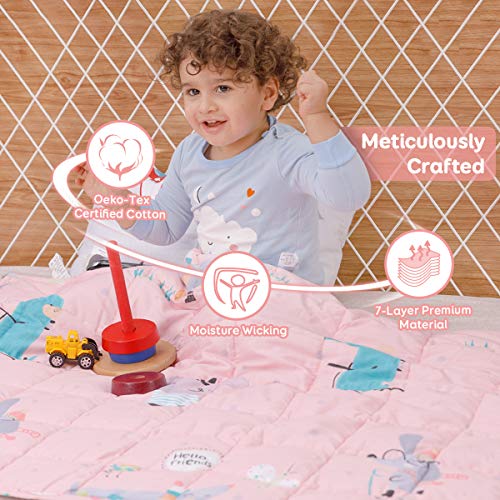 Sivio Weighted Blanket for Children Teens (3.2 kg, 105x150 cm), 100% Natural Cotton Heavy Blanket with Safe Glass Beads, Reduces Kids Anxiety, Insomnia, Pink Mouse