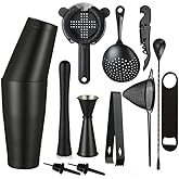 Cocktail Shaker Set - 13-Piece Bar Accessories Kit w/Weighted Boston Shaker, Strainer, Jigger, Muddler,Mixing Spoon and More - Home Bartending Tools, Accessories for Bartender, Matte Black
