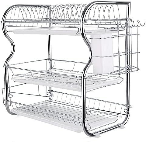 Decdeal Multi-functional 3-Tier Dish Rack Kitchen Supplies Storage