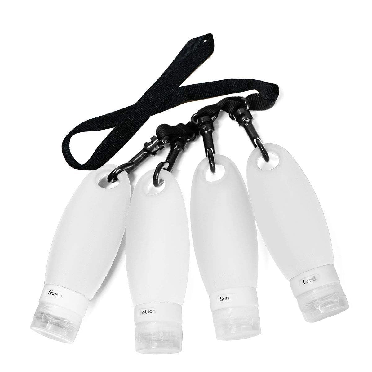 SANTREST Leak Proof Travel Bottles - Refillable Travel Containers with Shower Lanyard,3.3 oz TSA Approved Squeezable Silicone Travel Tube Set for Gym Shampoo Lotion Soap(4 Pack White)