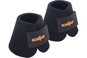 COMFPET Bell Boots for Horse, Horse Overreach Boots, Thick Neoprene Protect Hoof and Bulb Cushioning, 2 Pack, Large(Black)
