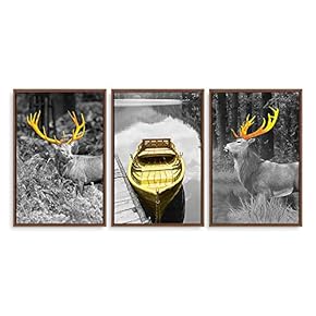 3 Panel Framed Canvas Wall Art for Living Room, Bedroom Deer with Gold Antlers Canvas Prints for Home Decoration Ready to Hang - 16"x24"x3 Panels