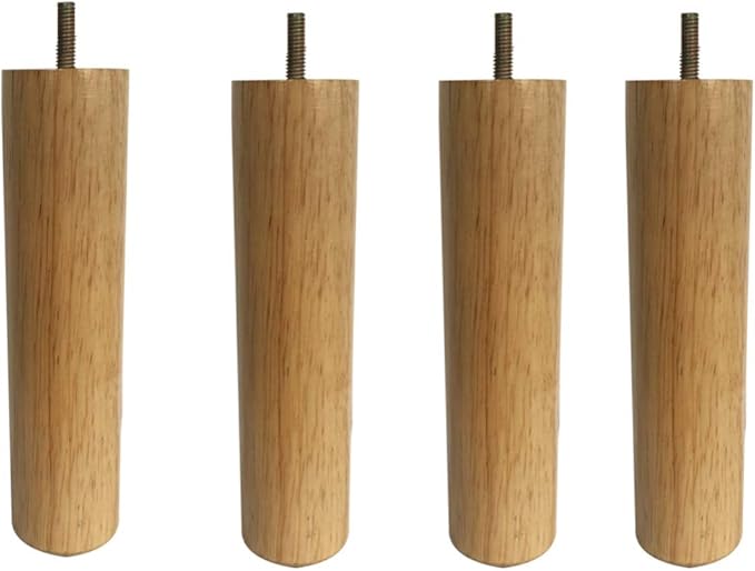 Set of 4 6 inch / 15cm Wooden Furniture Legs, M8 Threaded Rod