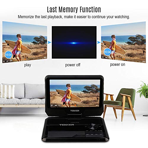 TENKER 11" Portable DVD Player with 9.5" Swivel Screen, Built-in Rechargeable Battery and SD Card Slot & USB Port [Upgraded Version] - Thumbnail 7