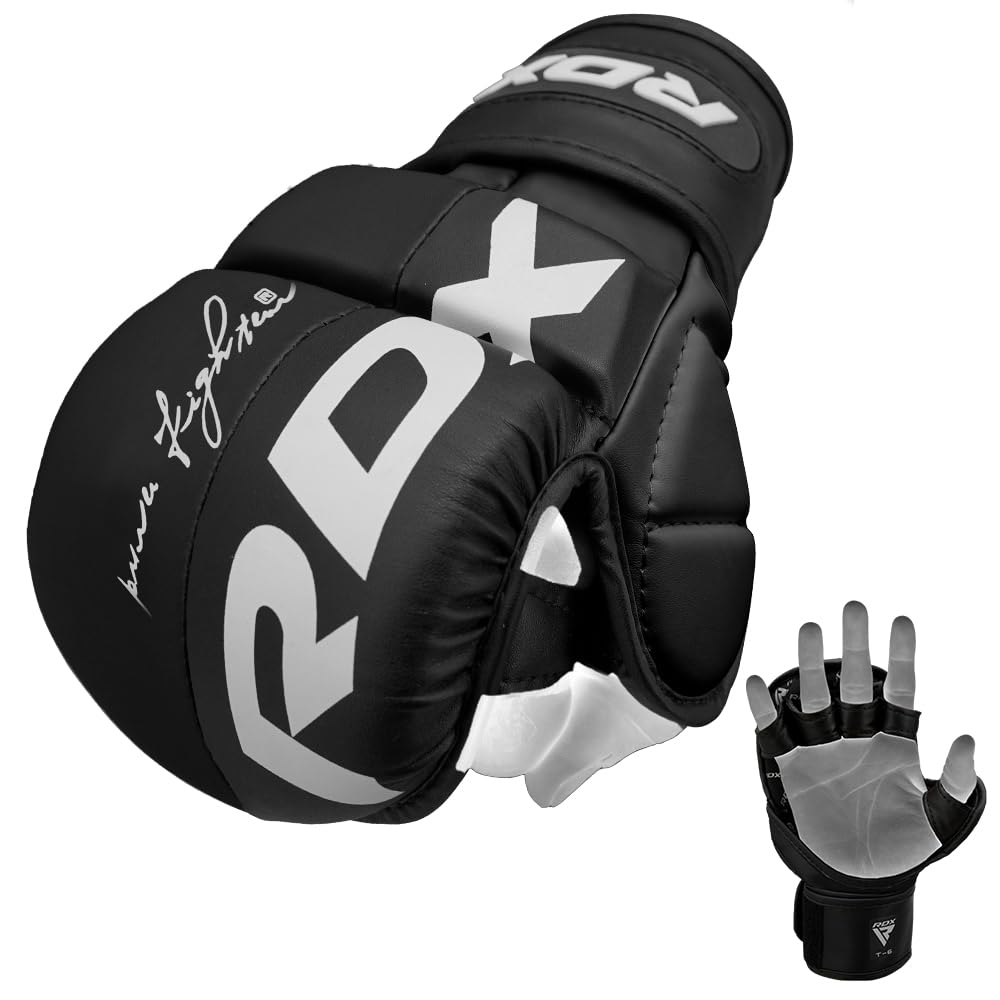 RDX MMA Sparring Gloves Martial Arts, Muay Thai, Kickboxing, Ventilated Open Palm for Grappling, Karate Mitts for Adults