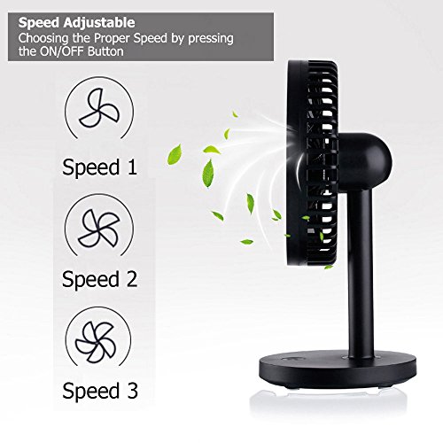 Mini USB Table Desk Personal Fan, leapara Portable Air Circulator Fan, Noiseless Fan, 3 Speeds, 30° Up and Down Adjustable, Powerful Fan for Home and Office, Black
