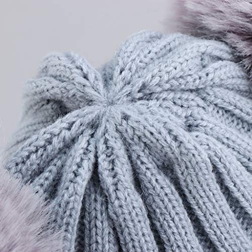 charmsamx Baby Winter Fall Warm Knit Hat Set Double Poms Pompom Hat Soft Wool Ball Hem Cap with Scarf for Baby Newborn Kids (Gray) - Thumbnail 2