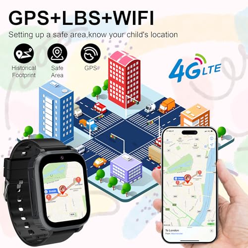 Reloj Inteligente Niño, 4G Reloj GPS Niños Localizador y Llamadas Smartwatch Niños Teléfono Videollamada Impermeable SOS Móvil Juego Voz Chat Despertador Clase Modo, Reloj NiñosEstudiante Regalo