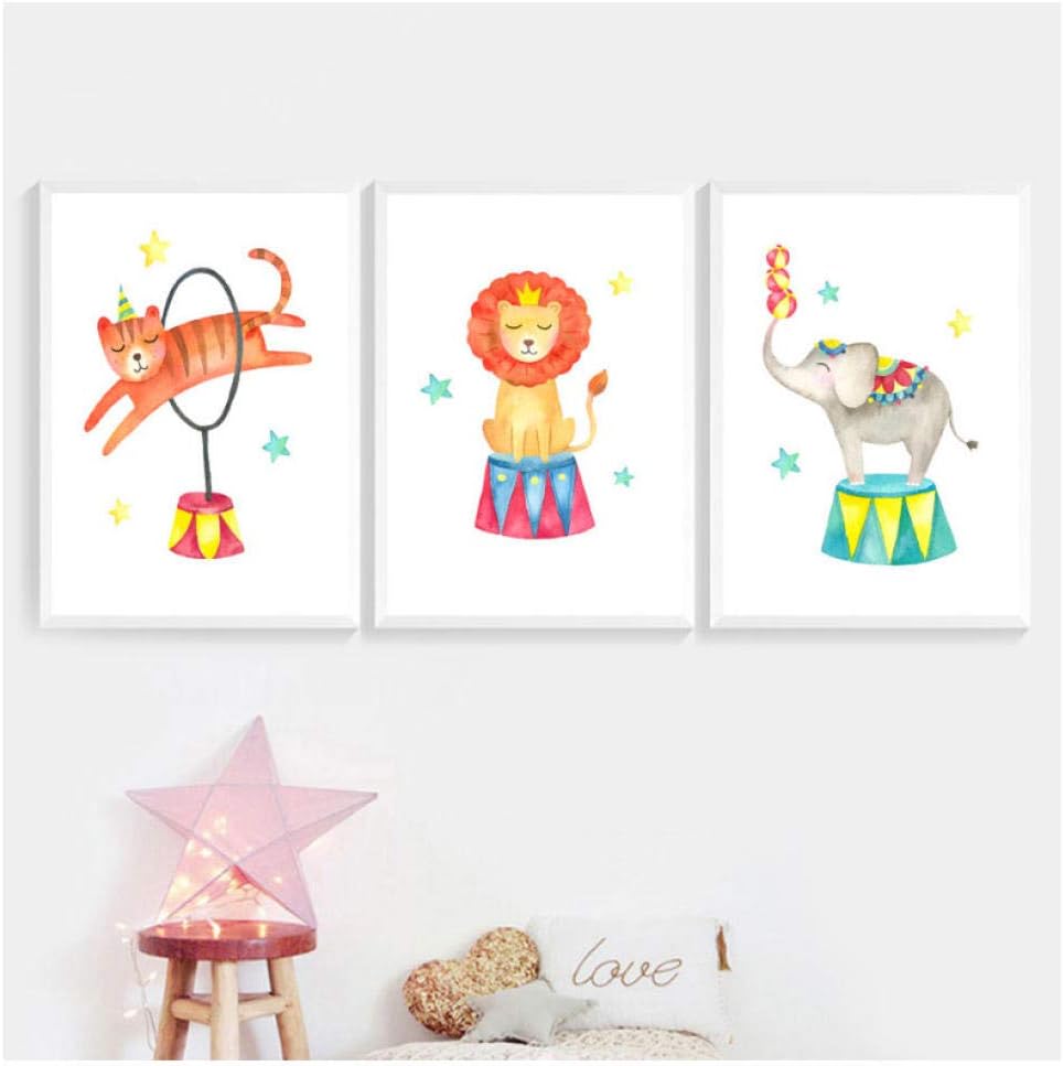 ONEAM Circus Horse Lion Rabbit Seal Bear Tent Animal Nordic Posters and Prints Wall Art Canvas Painting Wall Pictures Kids Room Decor/50X70Cmx3 Pcs No Frame