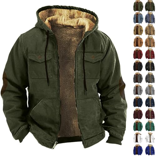 Winter Fleece Jacket Mens Warm Mens Fleece Jackets Full Zip Thermal Cotton Winter Jackets For Men With Drawstring Plain Coat With Pockets