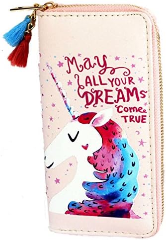 Cute Rainbow Unicorn Long Wallets Long Purse (Pink)