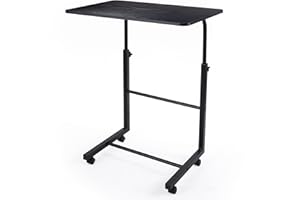 DEBECTY Tv Tray Table Adjustable Tv Tray Portable Couch Table Portable on Wheels Adjustable Height Desk C-Shape Dinner Tray Tables for Home, Office (Black)
