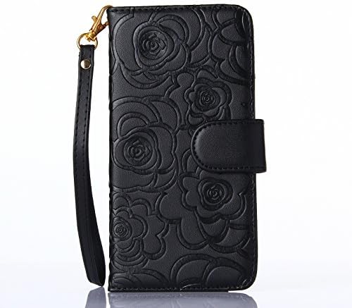 Fashion Handbag with Detachable Hand Strap Protection Shin for iphone6 case cover,Lovely Wallet Stand with Credit ID Card cash slot Holders (Black)