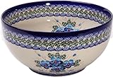 Polish Pottery Ceramika Boleslawiec,  0411/162, Bowl 23, 10 Cups, Royal Blue Patterns with Blue Pansy Flower Motif
