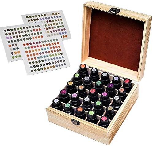 HABOM Rustic Essential Oil Wooden Storage Box - with 25 Slots for 5, 10, 15ml Bottles, Essential Oils Wooden Case Perfect for Display & Presentation (Natural Color)