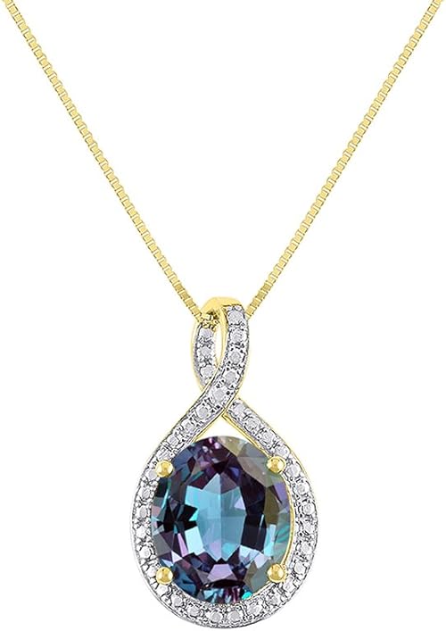 RYLOS Necklaces For Women 14K Yellow Gold Simulated Alexandrite/Mystic Rylos