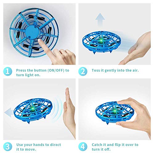 Pevor Mini Induction Aircraft UFO Flying Ball Toy Gravity Defying RC Quadcopter Interactive Infrared Helicopter with Flashing Lights 360° Rotating Free Hover Automatic Sens (Blue)