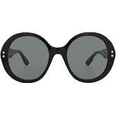 Gucci Women's Round Frame Acetate Sunglasses, Black Oversized Oval Design, Gray Lenses, Designer Eyewear, UV Protective Fashion Sunglasses, 54mm