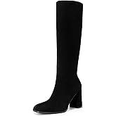 DREAM PAIRS Knee High Boots for Women Square Toe Gogo Chunky Heel Tall Boot Fashion Side Zipper Long Boot