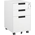 Letaya 3 Drawer Mobile File Cabinet with Lock,Under Desk Metal Small Filing Cabinets for Home Office Organizer Letters/Legal/A4(Fully Assembled Except Wheels-White)