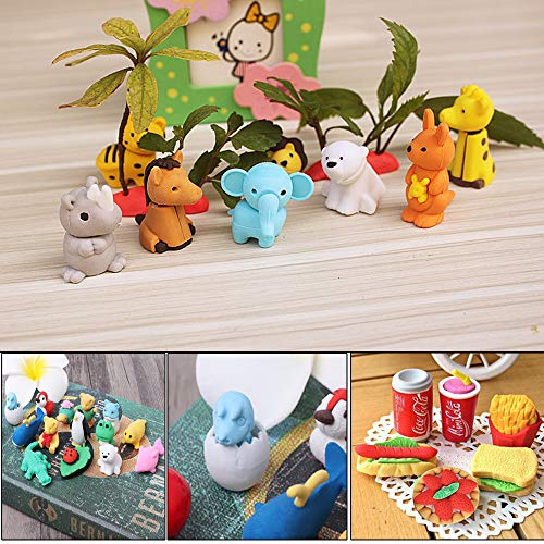 LanMa Pencil Erasers Zoo Animals Erasers NonToxic Take Apart Erasers for Classroom Prizes Party