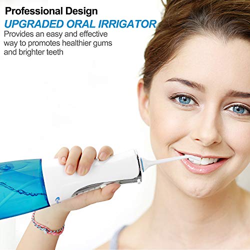 Heapany Cordless Water Flosser Teeth Cleaner, 320mL 2 Jet Tips Dental Oral Irrigator for Home and Travel,Portable IPX7 Waterproof, 3-Mode Water Flossing, Updated Braces & Bridges Care (Blue)