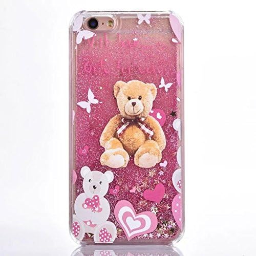 iphone 6 Plus Liquid Case,Cute Cartoon Teddy Bear Print Flowing Liquid Floating Luxury Bling Glitter Sparkle Stars Hard Case for Apple iphone 6/6S Plus 5.5inch(Pink)