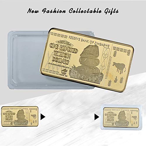 Zimbabwe 100 Trillion Dollars Gold Foil Plated Bullion Gold Bar, A Unique Gift for Zimbabwe Collectors, Men, Boyfriend, Father, Colleague, Workers, Friends