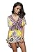 Wander Agio Womens Lace Short Sleeves Princess Dress Printing Beach Cover-up Yellow,One Size