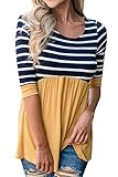 Liyuandian Womens Striped Flared Hem Ruffle 3/4 Sleeve Loose Peplum Babydoll Tunic Tops