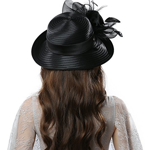 Janey&Rubbins Women Kentucky Derby Church Wedding Fascinators Cloche Bucket Bowler Hat (Black)