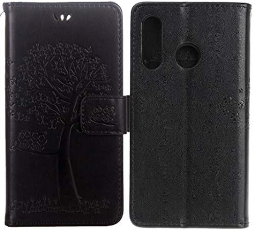 For P30 Lite Case, Embossed Tree Owl Design PU Wallet Case Magnetic with Slots Card Holder Pocket & Stand Function Cover Case Compatible for Huawei P30 Lite, Black