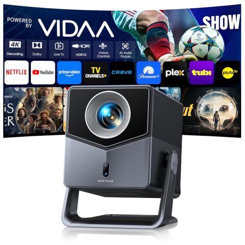 Smart Projector 4K【VIDAA Live TV|36W Dolby】Outdoor Projecteur with WiFi6 & Two Way Bluetooth, 1080P Short Throw Proyector Competible with Netflix|AI Auto Focus & Keystone|HDR10 for Movie/Home/Bedroom