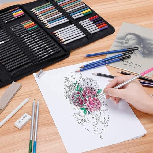 Kit de Desenho Profissional Completo 72 Peças com Estojo Portátil – Lápis Grafite, Carvão, Aquarela e Acessórios para Artistas, Estudantes, Iniciantes e Crianças Premium