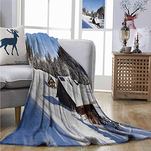 Throw Blanket Winter Log Cabins In The Mountains Sunny Winter Day