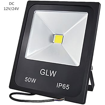 GLW 50W LED Flood Light 12V 24V DC Daylight White Outdoor Lights IP65 Waterproof Security Light 5010lm Landscape Lighting 300W Halogen Bulb Equivalent for Boat Working Lamp, Black Case