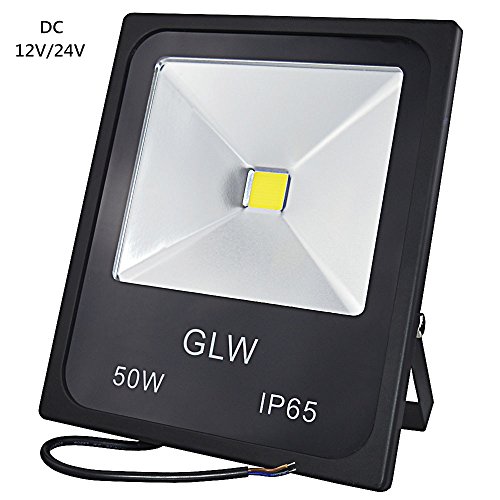 GLW 50W LED Flood Light 12V 24V DC Daylight White Outdoor Lights IP65 Waterproof Security Light 5010lm Landscape Lighting 300W Halogen Bulb Equivalent for Boat Working Lamp, Black Case