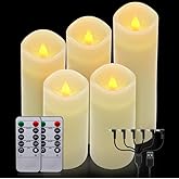 ALED LIGHT Real Wax Rechargeable Candles Flickering Realistic,Warm White Flameless Candles Rechargeable with Remote for Home Decor Idea Gift,Pack 5(D 2.2”X H 5”5.5”6”7”8”)