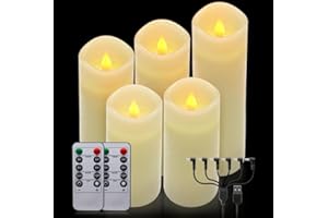 LUXONIC Real Wax Rechargeable Flameless Candles Flickering Realistic,Warm White Rechargeable LED Pillar Candles with Remote f