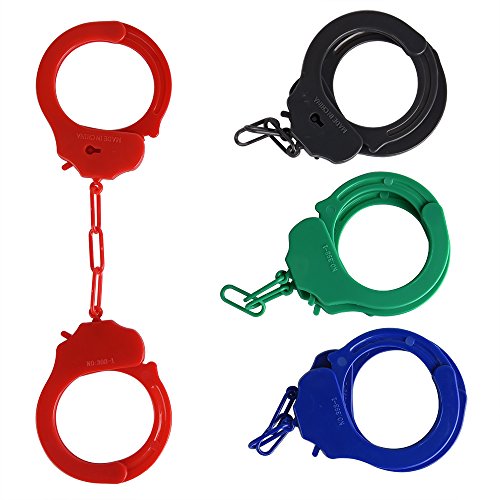 Kuuqa 4 Pack Kids Play Toys Plastic Handcuffs with Keys Police Costume