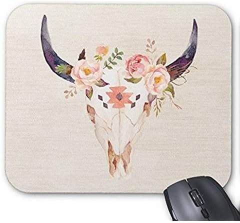 Smilty Bull Head Skull Flowers Watercolor Illustration Mouse Pad