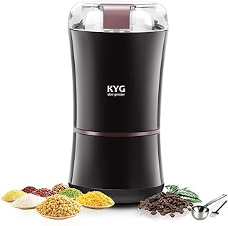 KYG Kaffeemühle 300W Elektrische Kaffeemühle Kaffeebohnen Nüsse Gewürze Getreide Mühle mit Edelstahlmesser 50g Fassungsvermögen schwarz MEHRWEG
