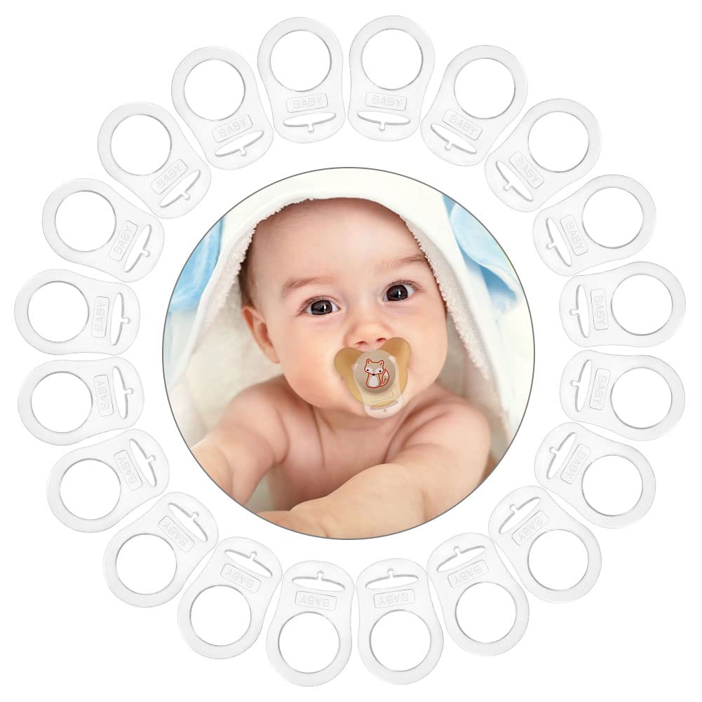 Vicloon 20 Pcs Silicone Baby Dummy Adapter, Baby Dummy Pacifier Holder Clip Adapter, Baby Pacifier Ring Holder Clip Adapter for Baby Boys Girls-Transparent