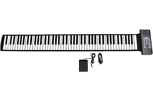 88 Key Keyboard Piano, Portable Roll-Up Piano Keyboard, Rechargeable Hand Roll with MIDI Function LED Display 128 Tones 128 R