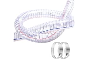 QuQuyi 1-1/2" ID x 1-3/4" OD, 3FT length Steel Wire Hose PVC Vacuum Tubing (with 2 Stainless Clamps), Drain Hose Vinyl Suction Tubing Flexible Tube Vinyl Hose Line