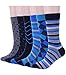 Mens Blue Dress Crew Socks Funky Argyle Stripe Patterned Designs 6 Pair, One Size
