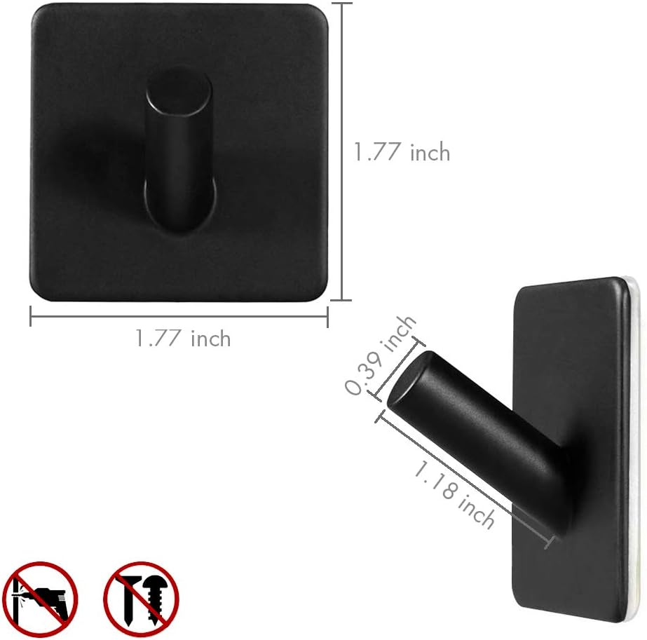 Adhesive Hooks for Hanging Towel Hooks Wall Hooks for Hanging No Damage Wall Hangers Without Nails Hanging Hooks Waterproof Stainless Steel Hook Wall Hooks Heavy Duty - 4 Pack Matte Black: Office Products