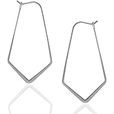 Geometric Chevron Hoop Threader Earrings for Women - Hypoallergenic Lightweight Cutout Thin Wire Drop Dangles - Plated in 925 Sterling Silver or 18K Gold