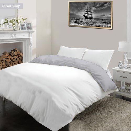 Luxurious Ultra Soft Silky 100% Egyptian Cotton 3 Pcs Reversible Duvet Set , White & Silver Grey Color, 1500 TC Euro Double IKEA size Solid Pattern